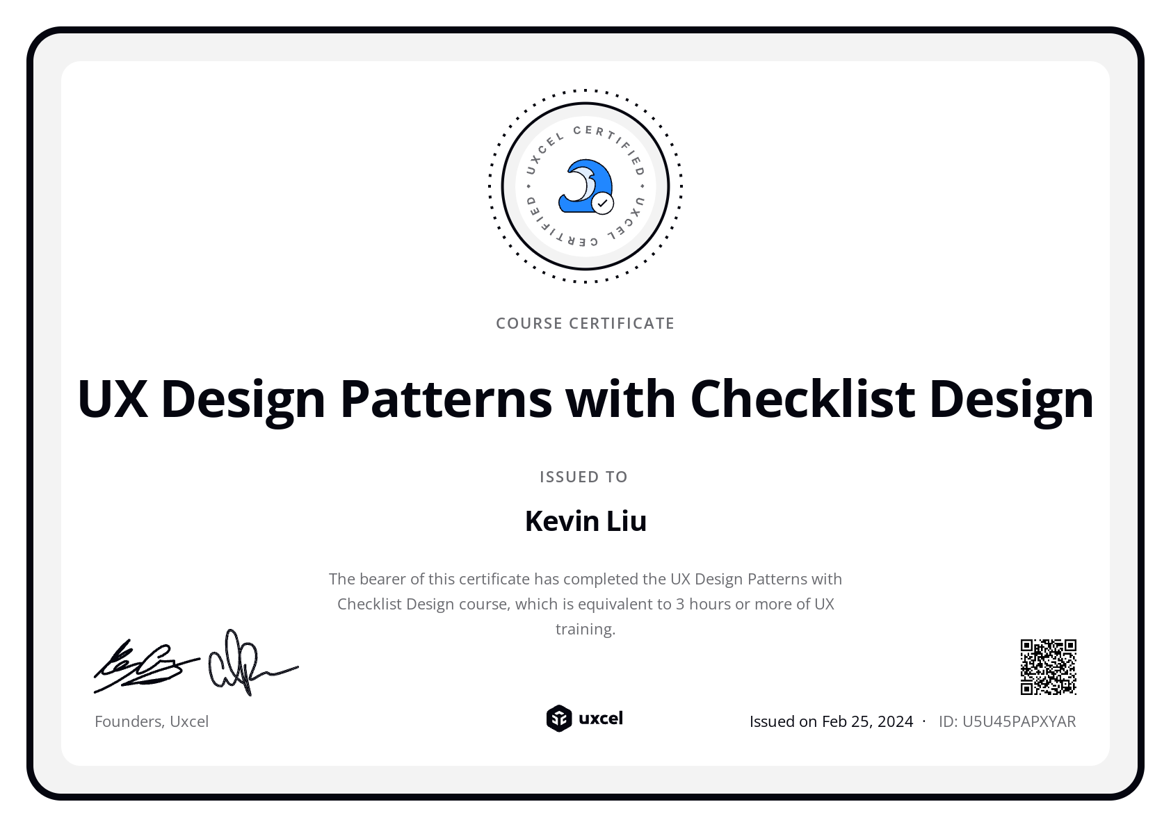 Kevin Liu's certificate